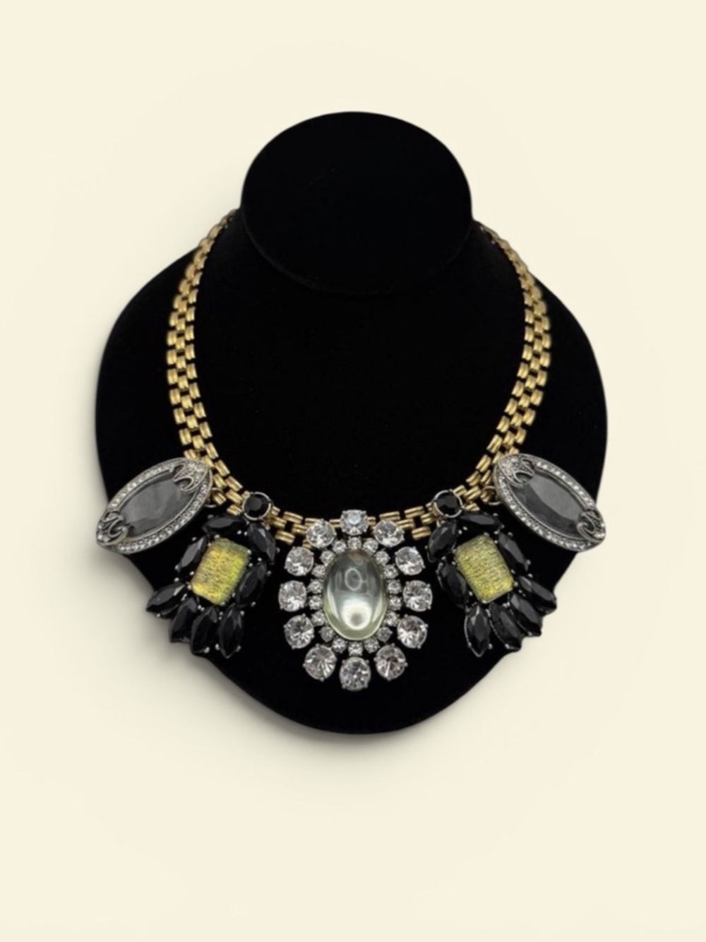 Vintage Lulu Frost Baroque Style Crystal Cabochon Statement Necklace 20–22”